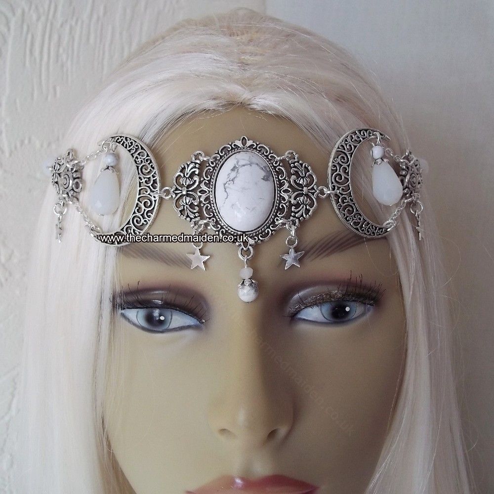 White Howlite Moon & Stars Pagan Wiccan Headdress