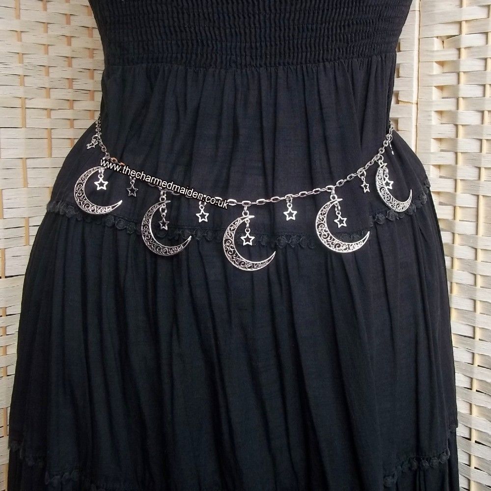 Silver Crescent Moon Wicca Witch Charm Girdle Belt