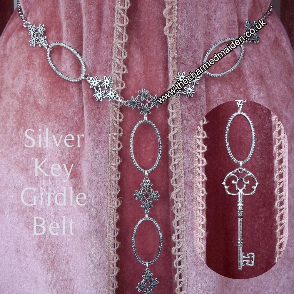 Tudor Renaissance Silver Flower & Key Girdle Belt