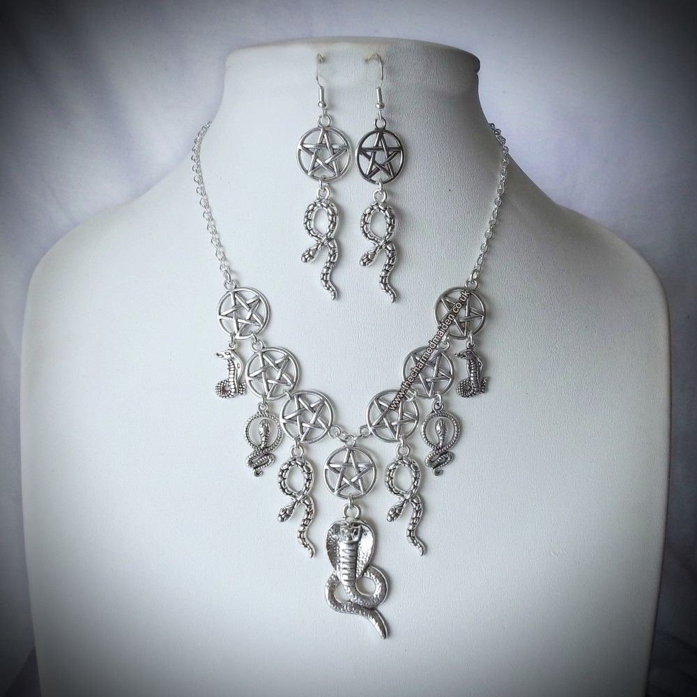 Snake & Pentagram Gothic Necklace & Earrings