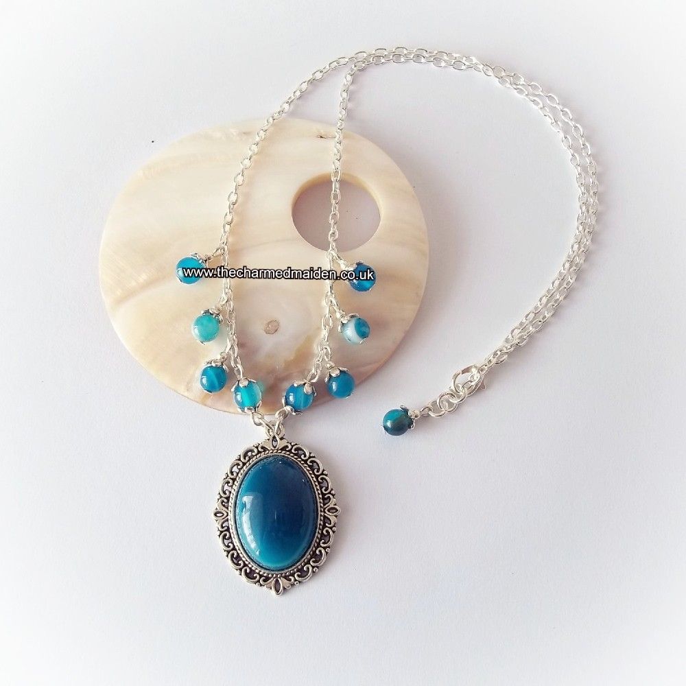 Blue Agate Cameo Pendant Necklace