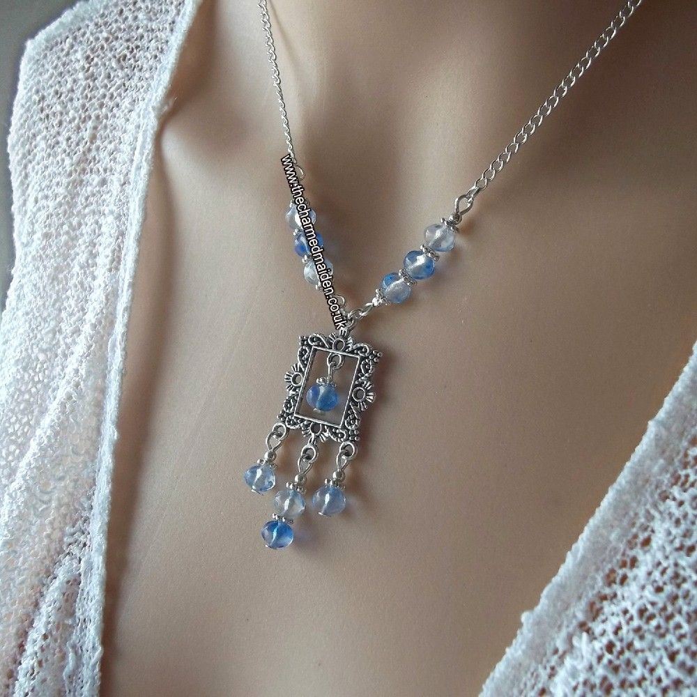 Blue Glass Chandelier Necklace & Earrings