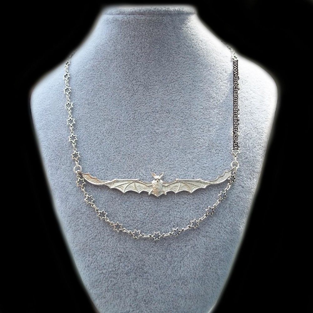Silver Stars & Bat Necklace
