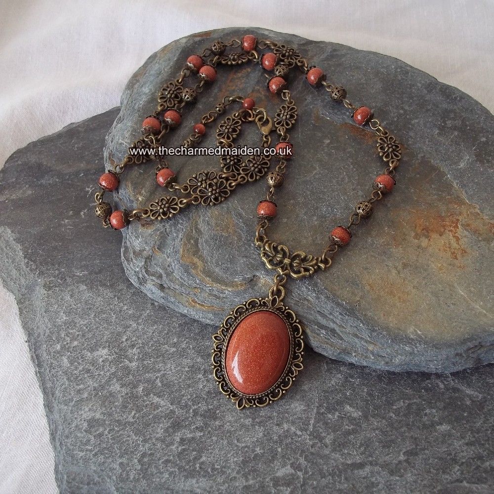 Goldstone Victorian Styled Cameo Necklace