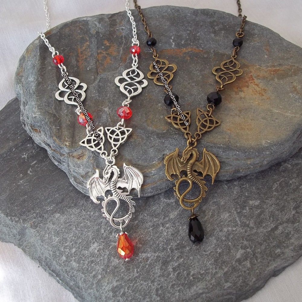Dragon Necklace & Earrings in Silver or Bronze