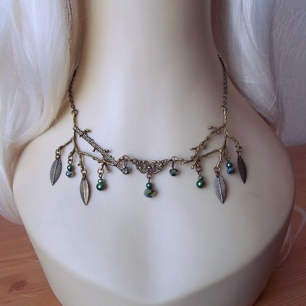 Elf Fairy Rustic Woodland Leaves Necklace & Earrings