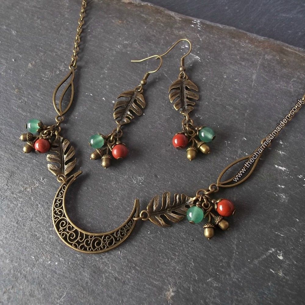 Elven Fairy Woodland Moon Necklace & Earrings
