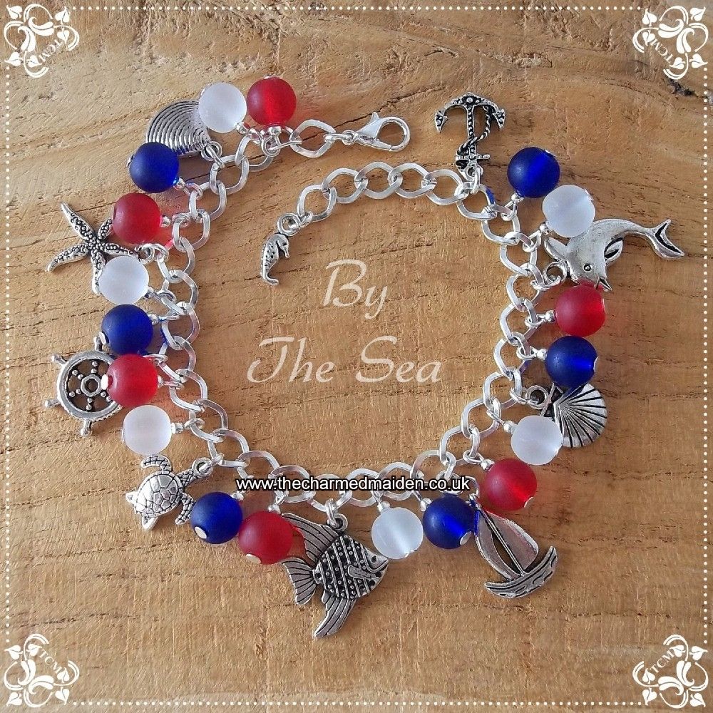 Nautical Seaside Red White & Blue Charm Bracelet