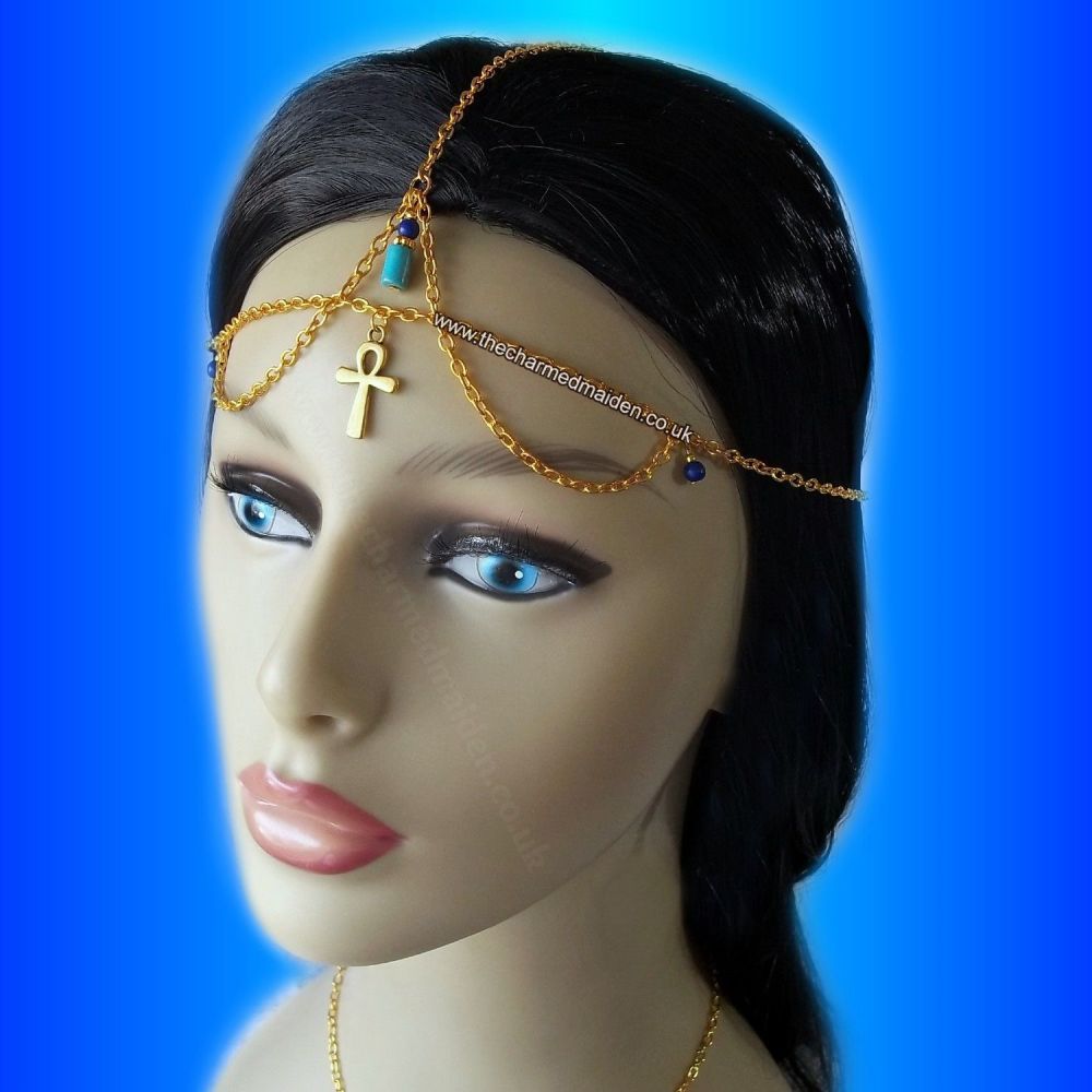 Cleopatra Headpiece, Gold Ankh Egyptian Queen Headdress