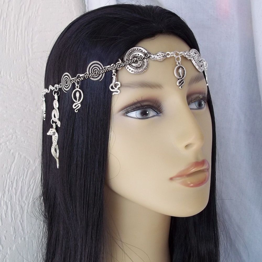 Snake Headpiece, Silver Medusa Headdress, Egyptian Serpent Crown
