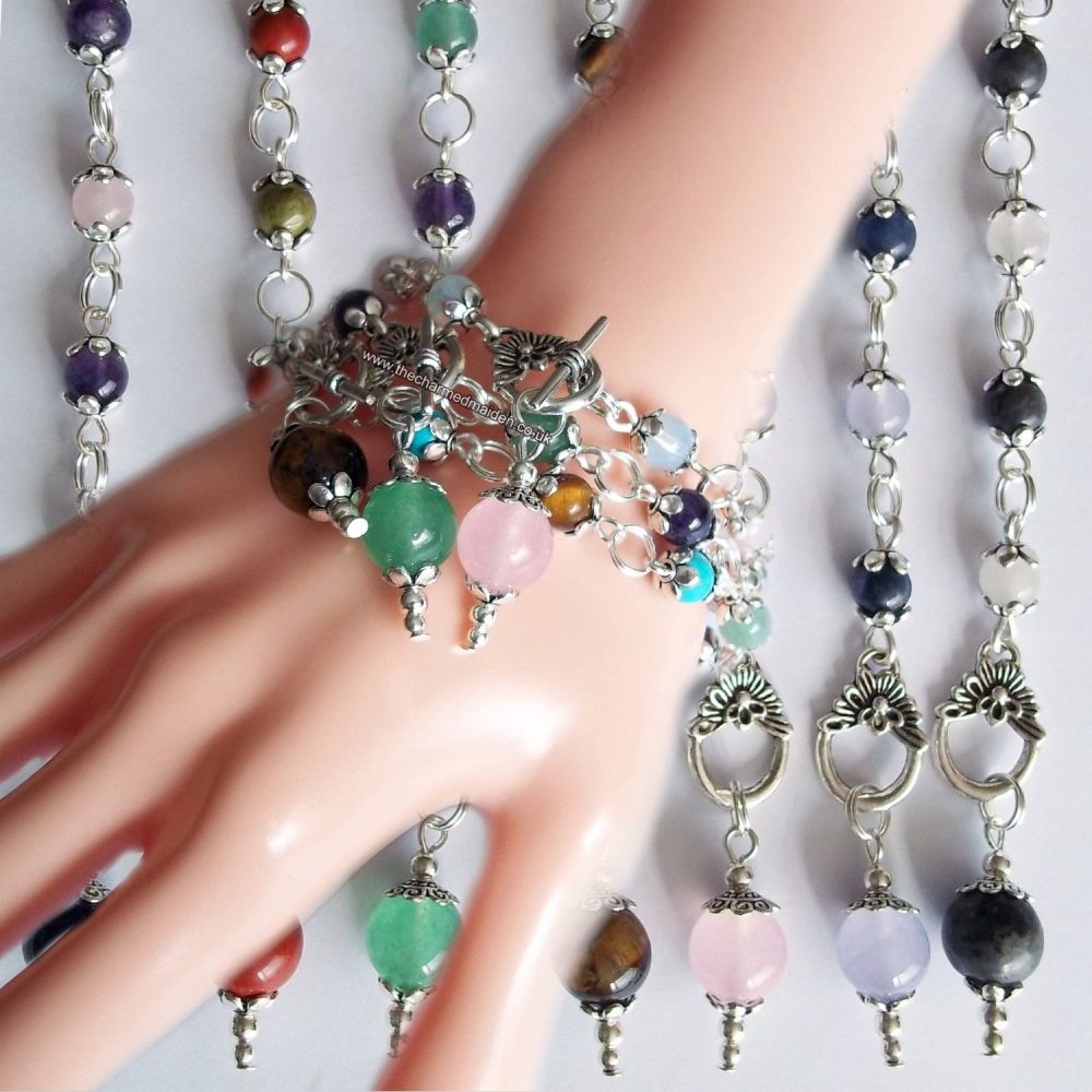 Crystal Gemstone Dowsing Pendulum Bracelet, Various Bead Options