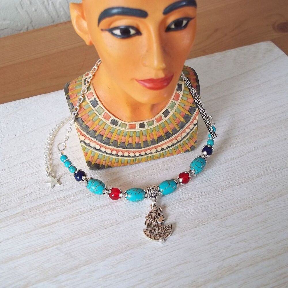 Cleopatra Turquoise & Lapis Beaded Egyptian Collar Necklace