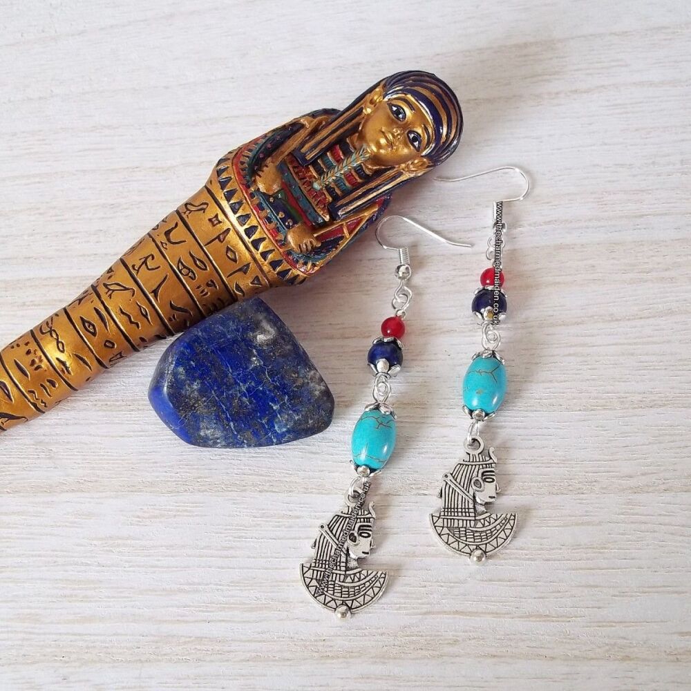 Cleopatra Turquoise & Lapis Egyptian Earrings