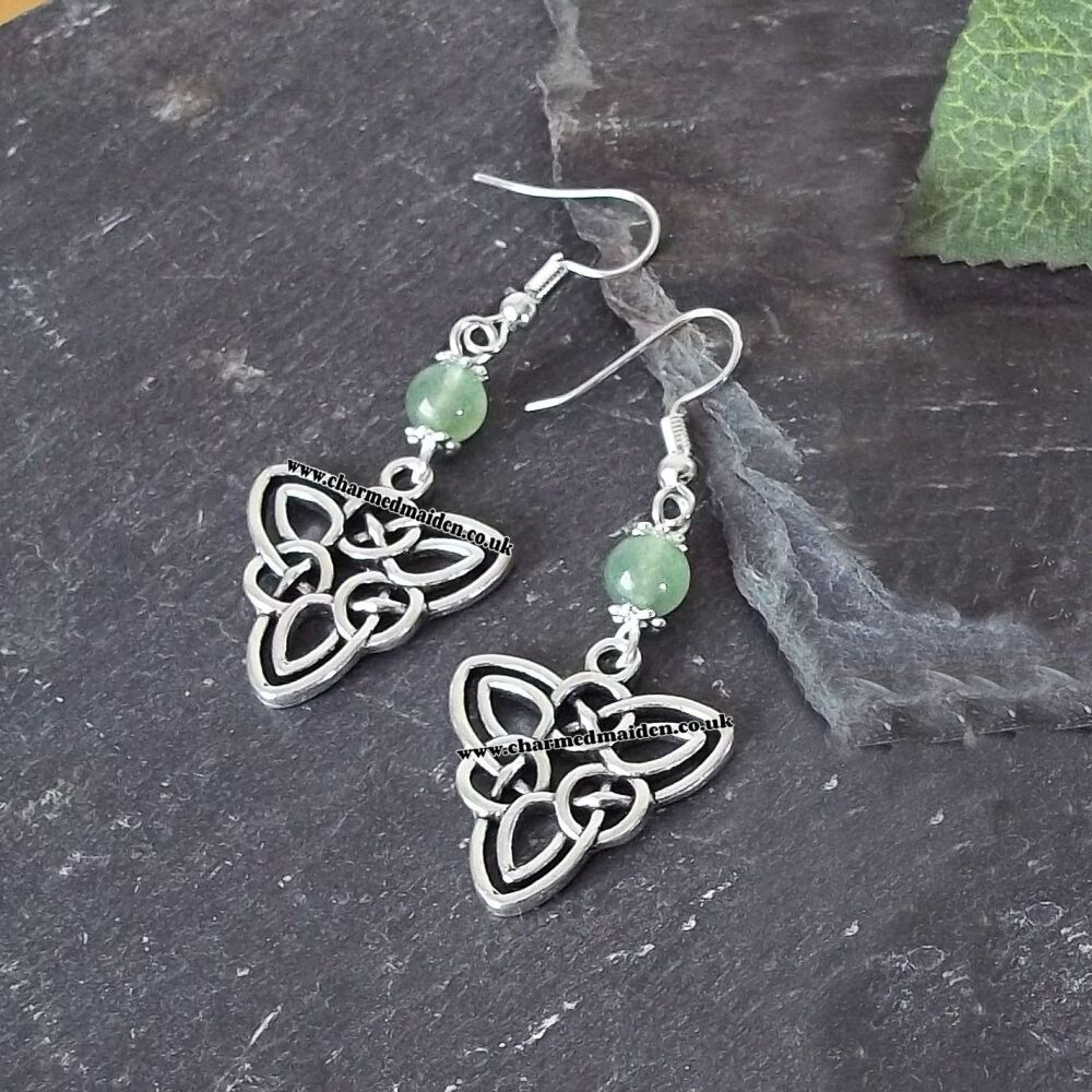 Prehnite Silver Celtic Triquetra Earrings, Other Styles & Gemstones Available