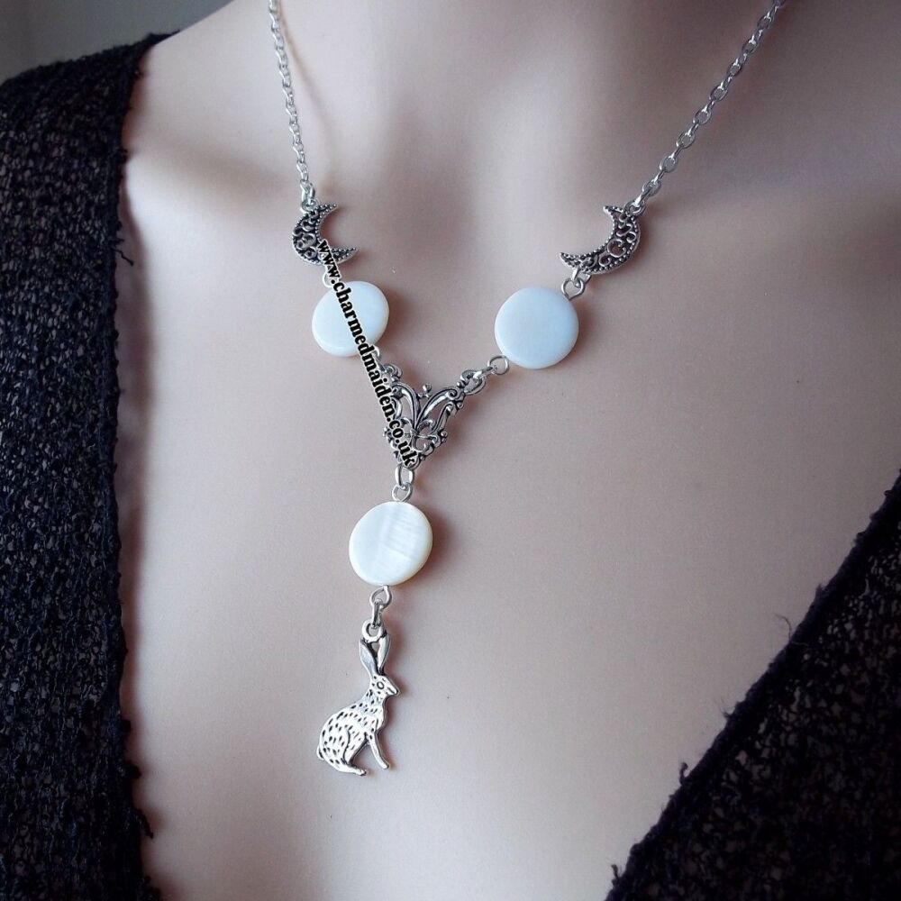 Moon & Hare Necklace with Mother of Pearl