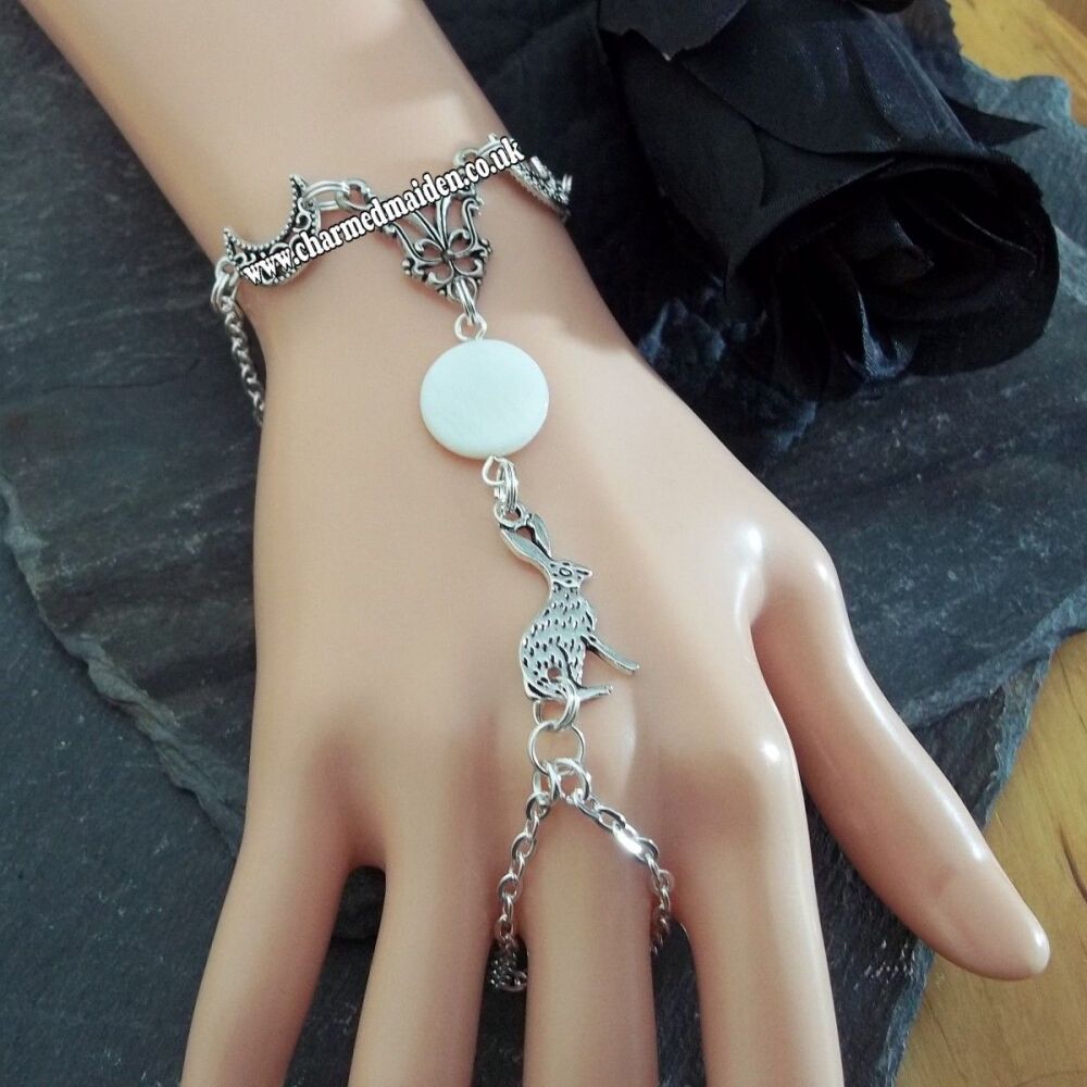 Moon & Hare Hand Chain with Mother of Pearl