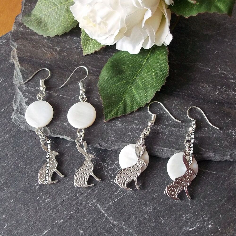 Moon & Hare Earrings with Mother of Pearl