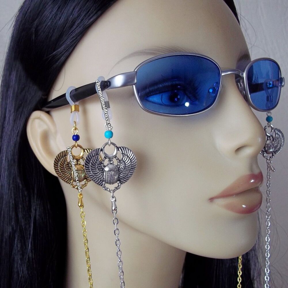 Egyptian Scarab Beetle Glasses Chain in Silver or Gold