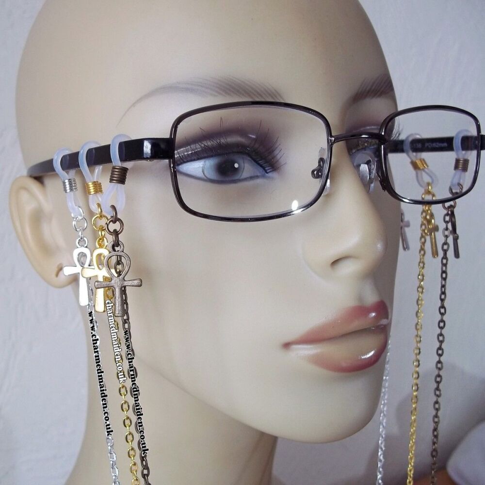 Ankh Charm Glasses Chain in Silver, Gold or Bronze