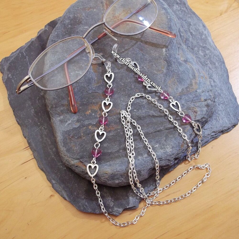 Pink & Silver Heart Glasses Chain
