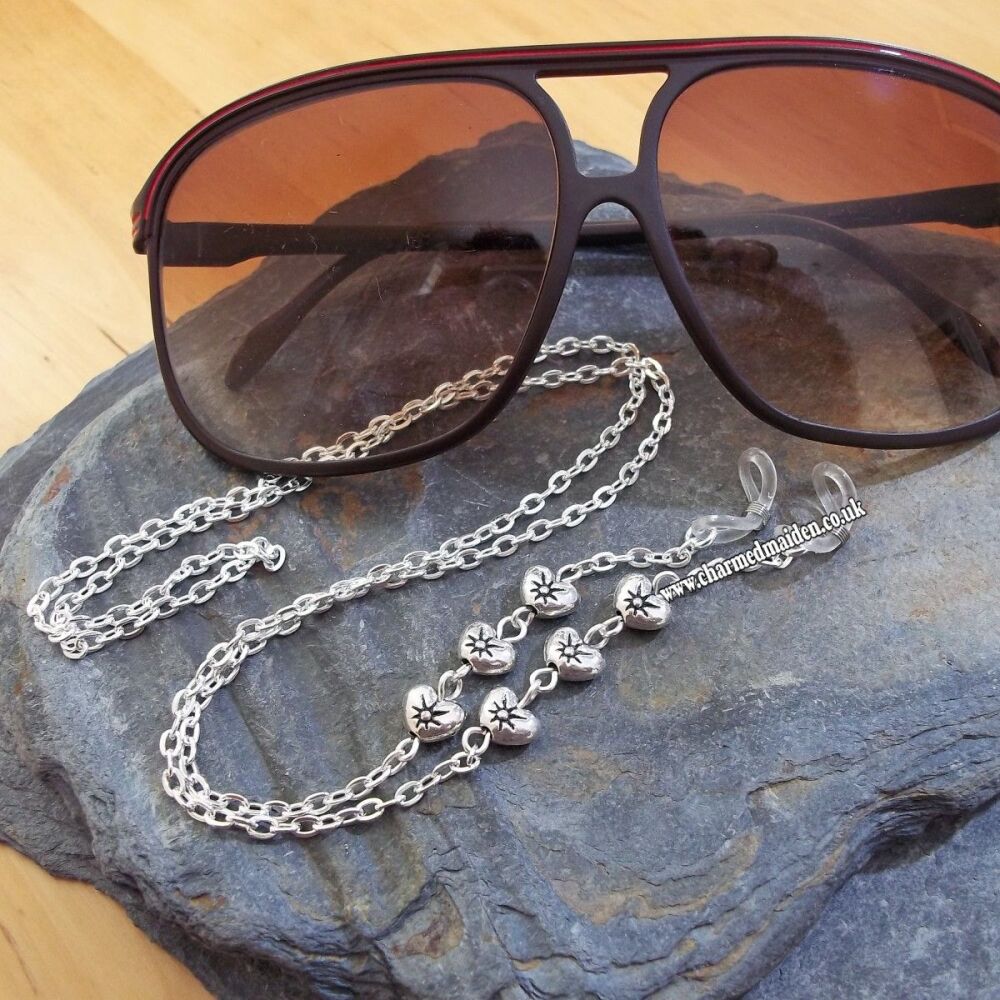 Beaded Silver Heart Sunglasses Chain