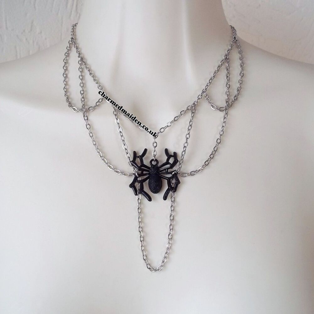 Black Widow Spider Web Choker Necklace, Various Colours & Sizes Available