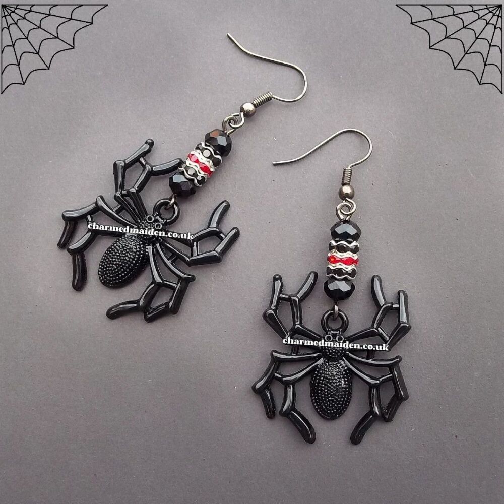 Gothic Black Halloween Spider Earrings