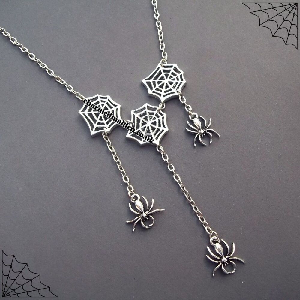 Triple Silver Spider Web Choker Necklace, Various Sizes Available