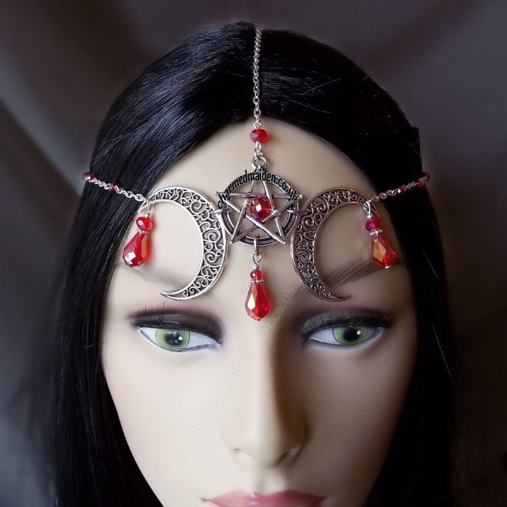 Red Pentagram & Moon Pagan Witch Solstice Headpiece
