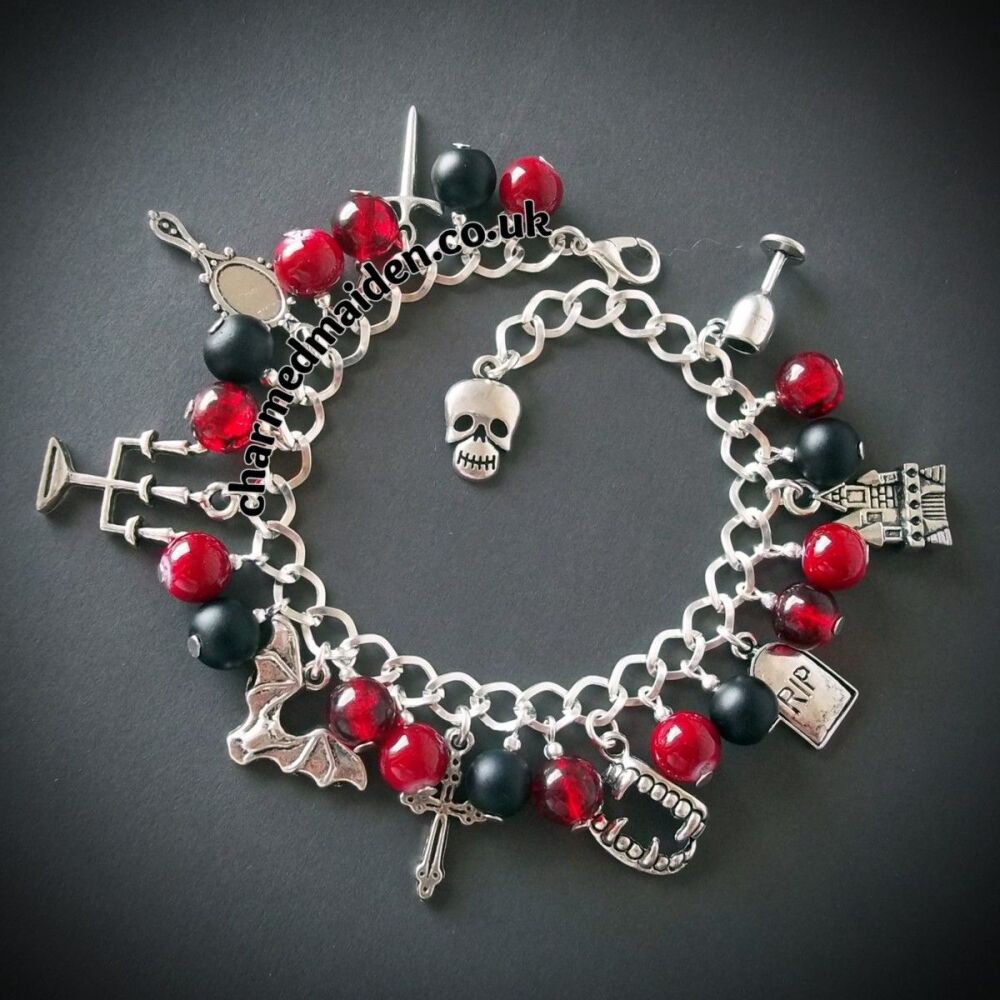 Vampire Goth Halloween Blood Red & Black Charm Bracelet