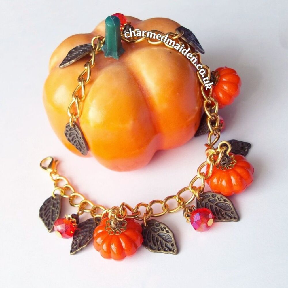 Orange Pumpkin Autumn Thanksgiving Charm Bracelet