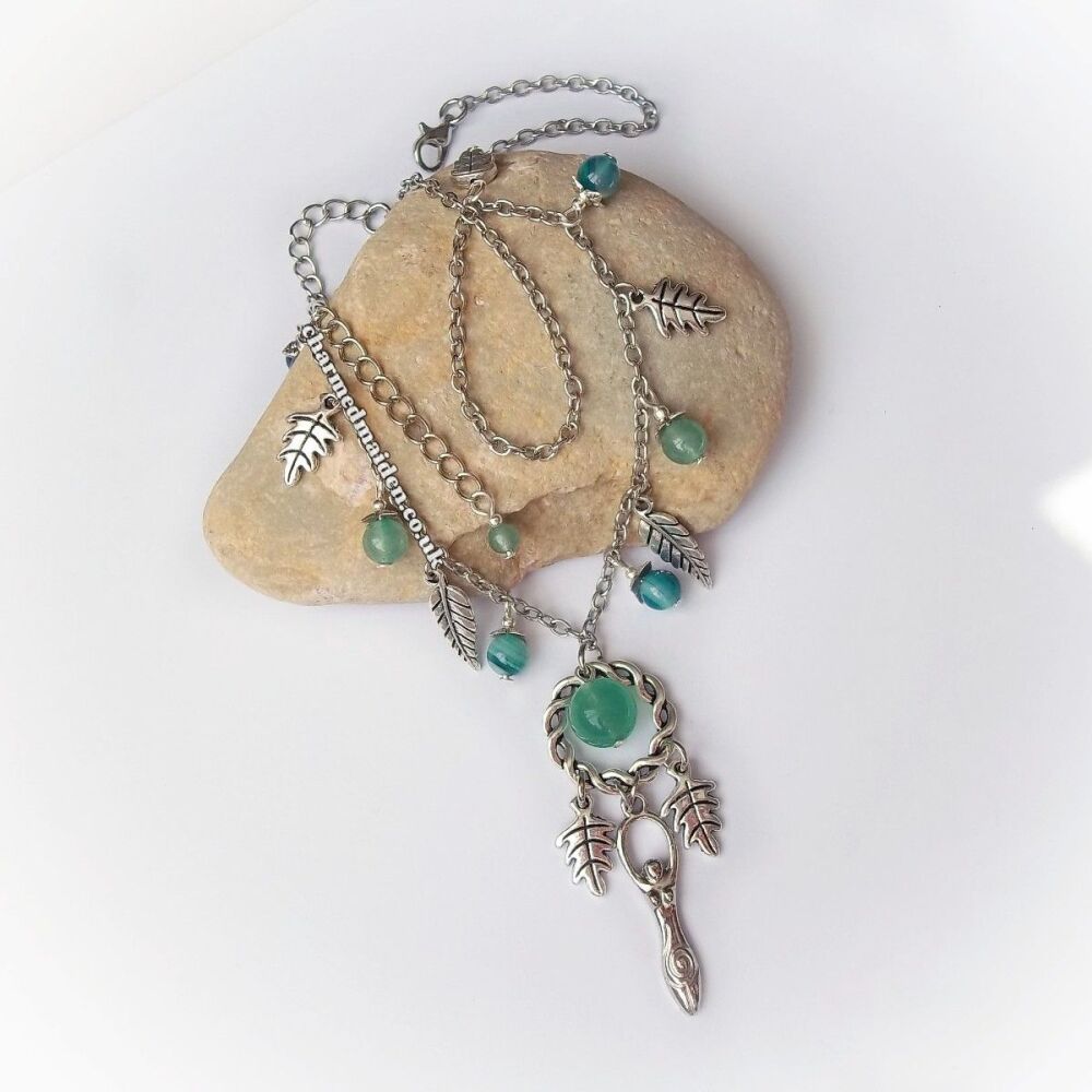 Woodland Goddess Oak Leaf Pagan Wiccan Necklace with Green Adventurine
