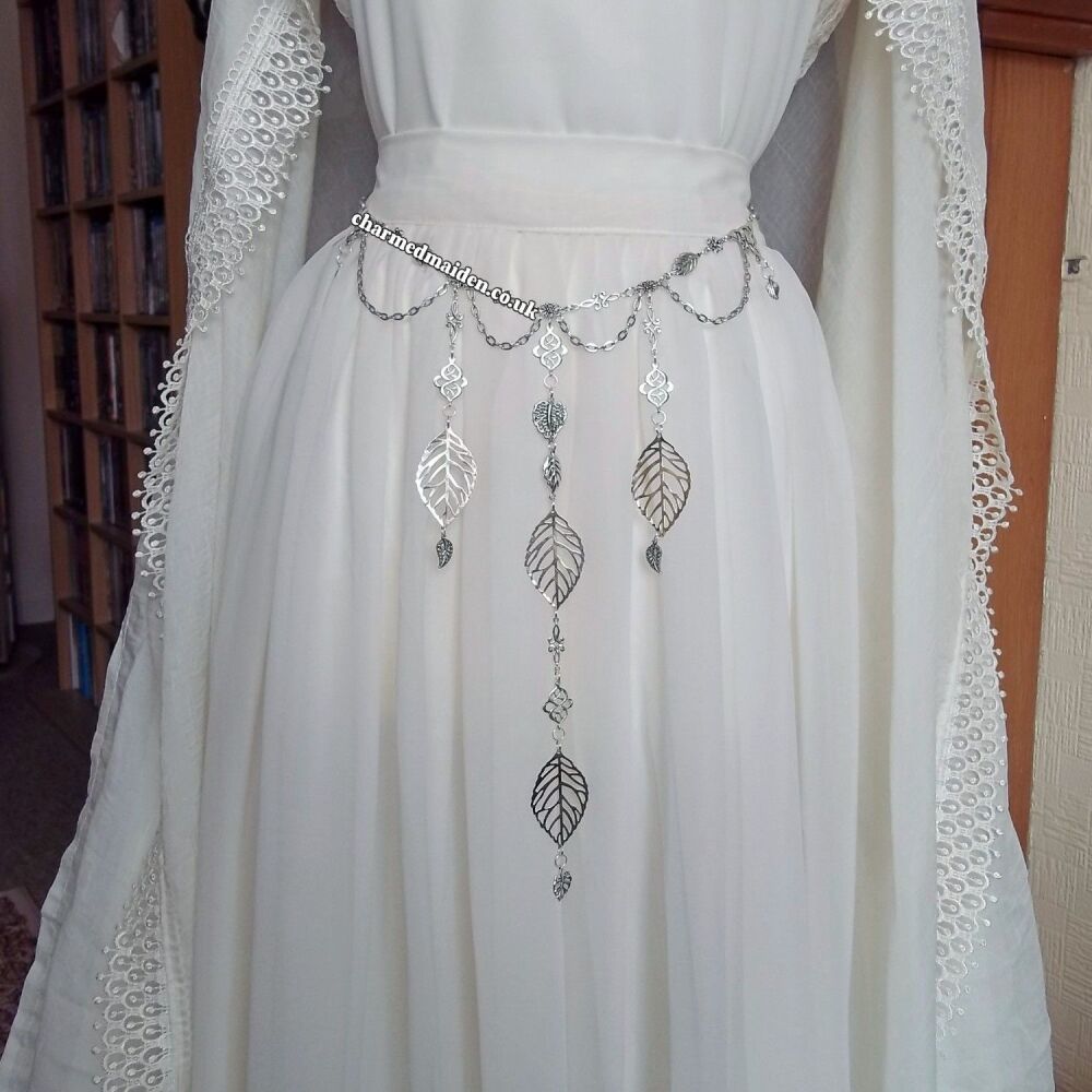 Fairytale Elven Renaissance Silver Leaves Woodland Wedding Girdle Belt, 18  Adjustable Sizes