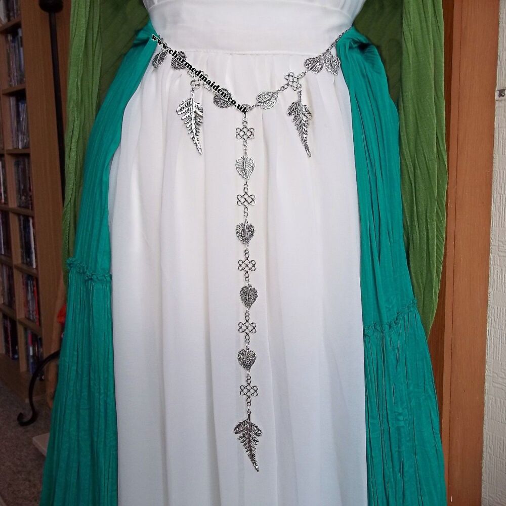 Celtic Silver Leaves Medieval Elven Ladies Girdle Belt, 18 Adjustable Sizes