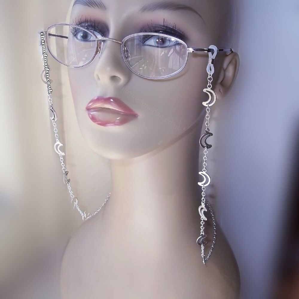 Silver Crescent Moon Glasses Chain