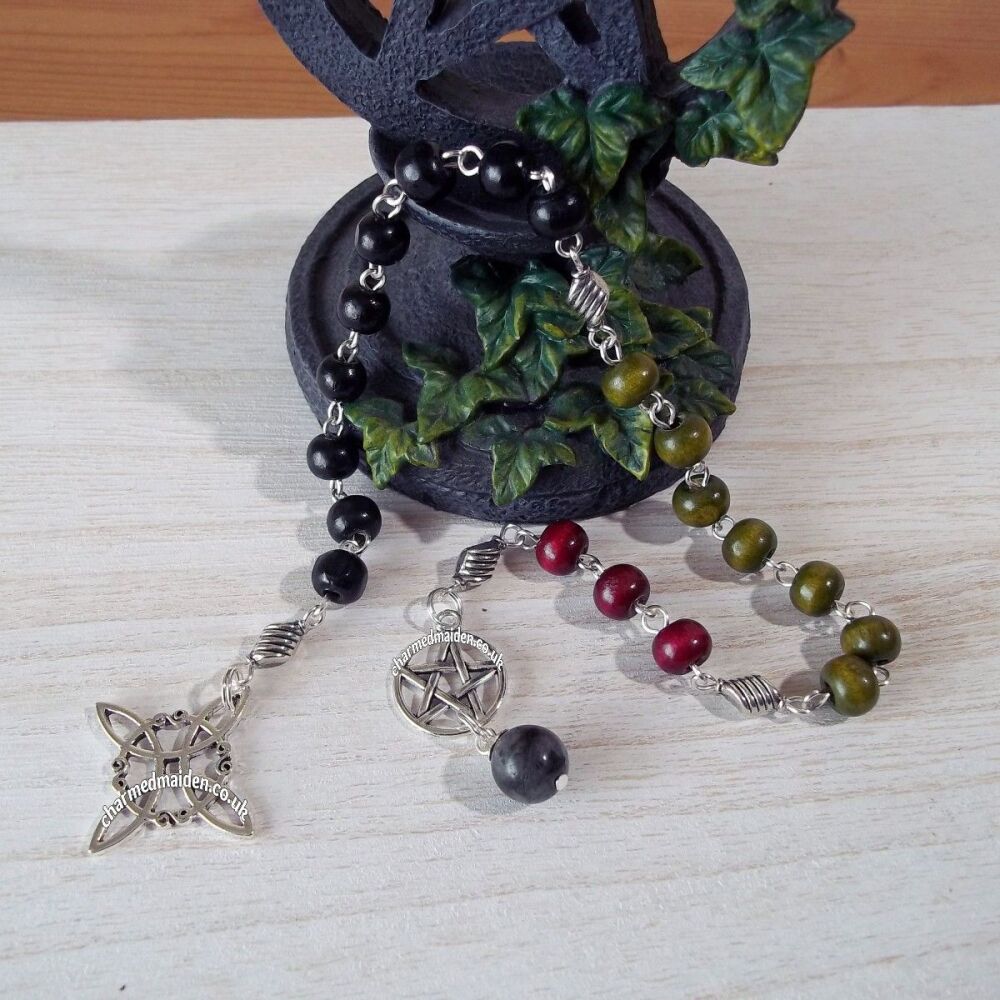 Witch's Ladder Wood & Larvikite Wicca Spell Meditation or Prayer Beads