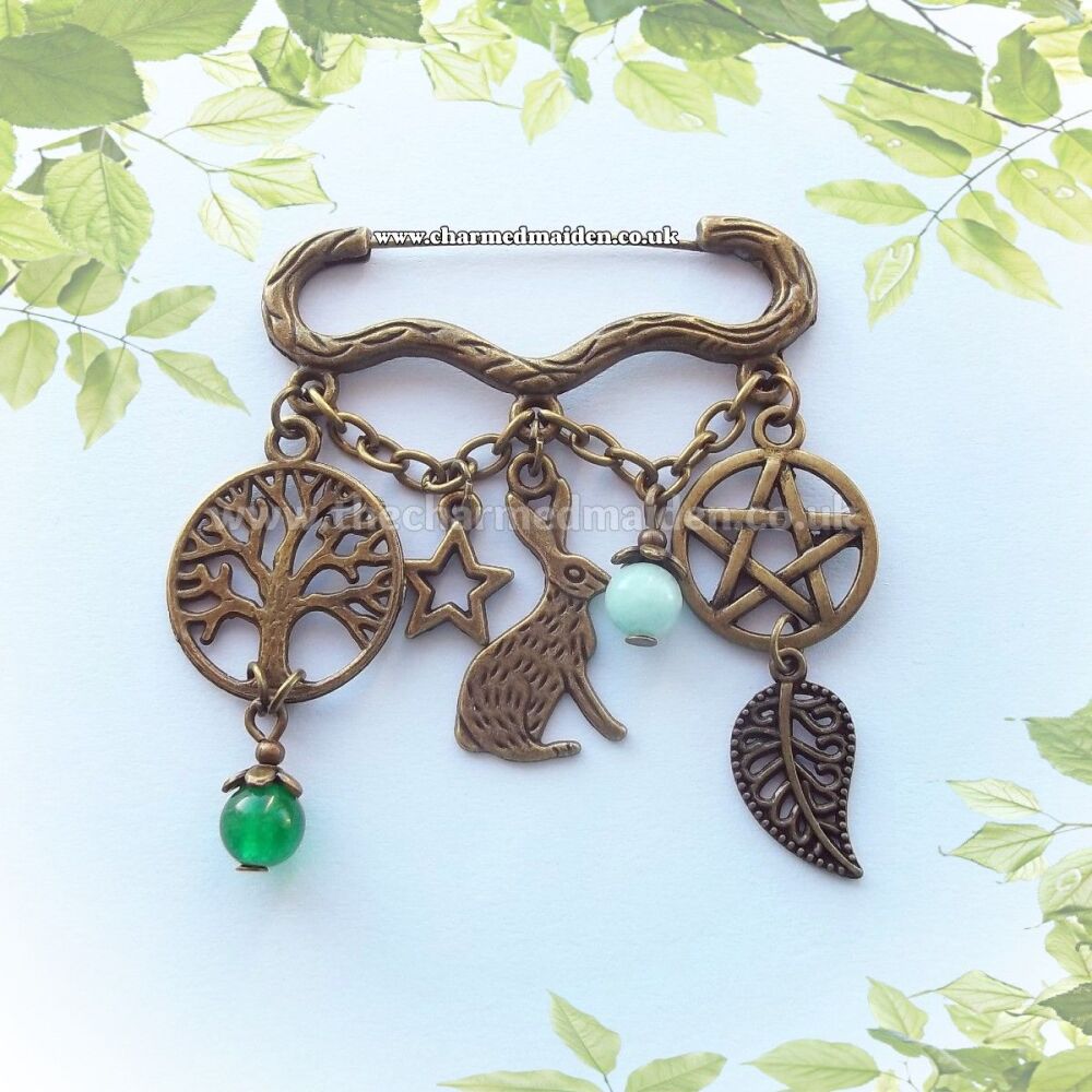 Hare & Tree of Life Brooch with Amazonite