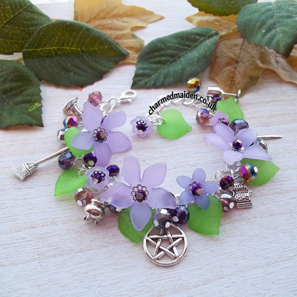 Pagan Wiccan Purple Flower Charm Bracelet