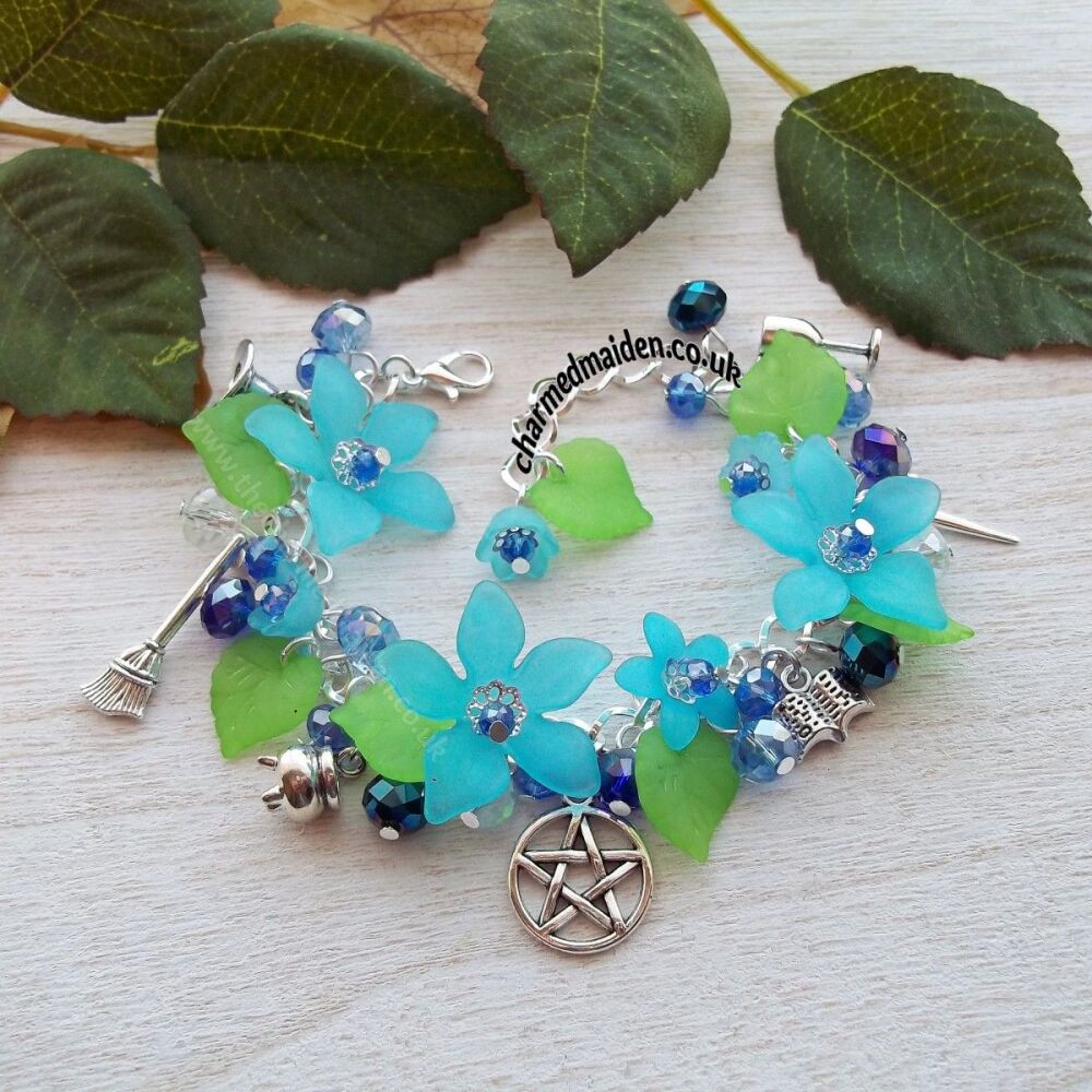 Turquoise Flower Witch Pagan Charm Bracelet