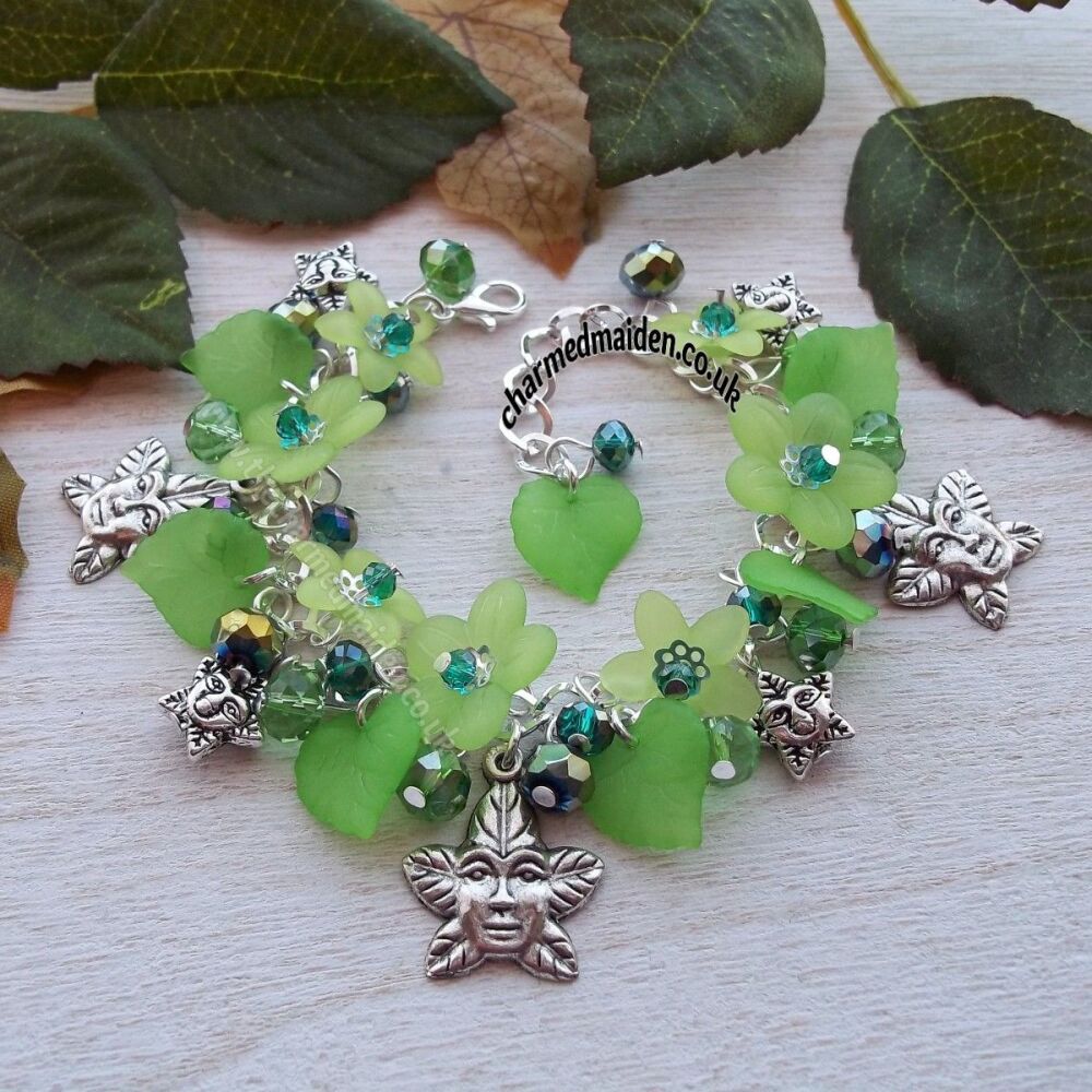 Pagan Green Man Flower Charm Bracelet