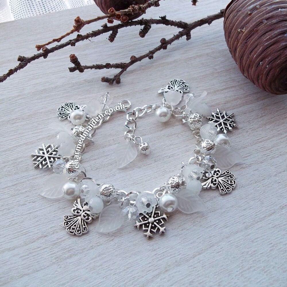 Angels & Snowflakes Winter Flower Charm Bracelet