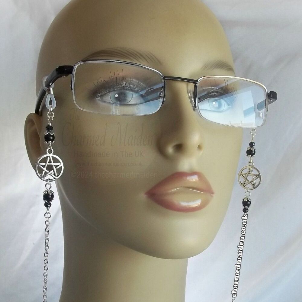 Witch Wiccan Pentagram & Black Onyx Glasses Chain