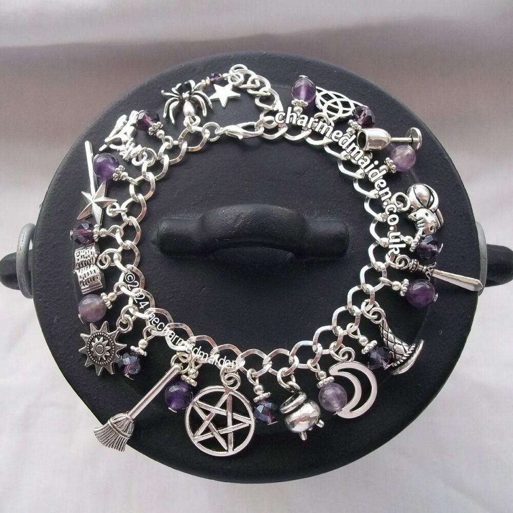 Amethyst Witch Wiccan Pagan Charm Bracelet