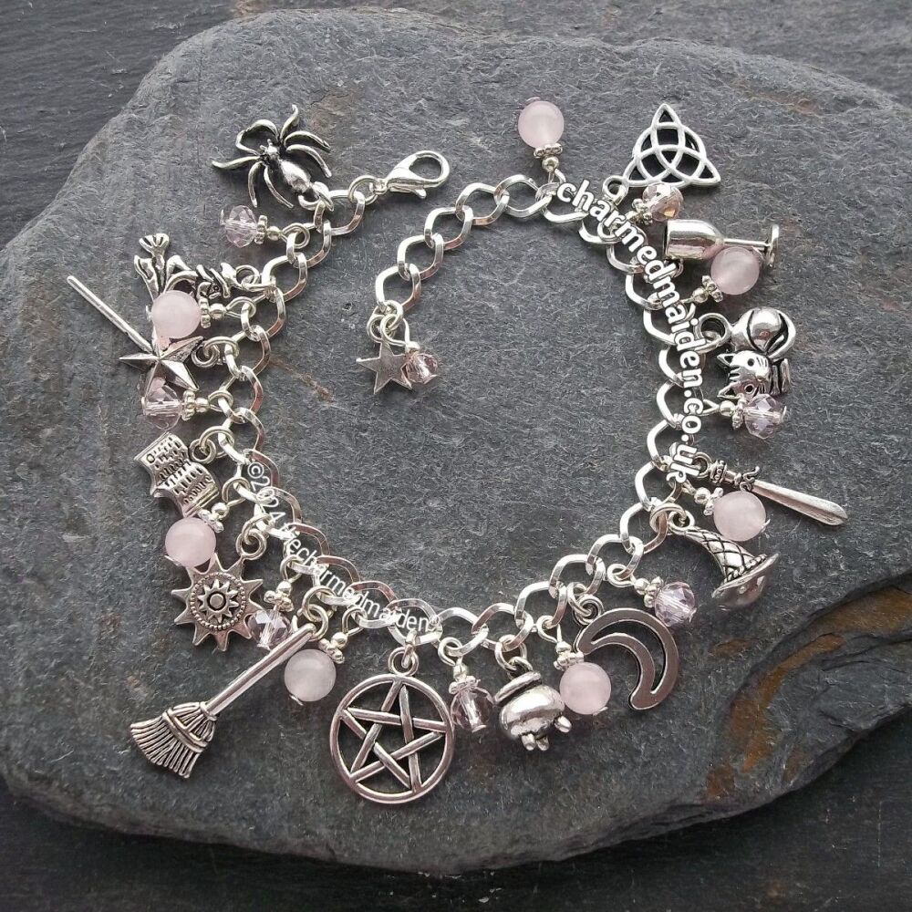 Rose Quartz Witch Pagan Wicca Charm Bracelet