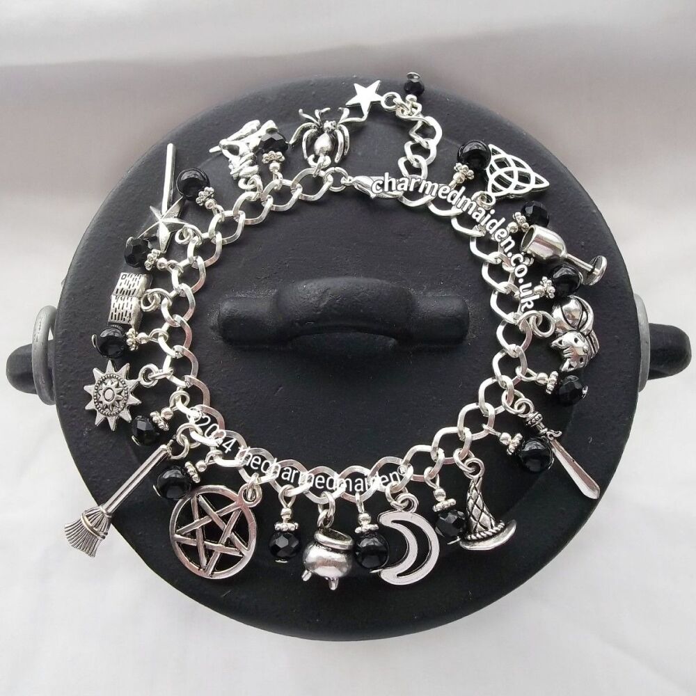 Black Onyx Witch Wiccan Pagan Charm Bracelet