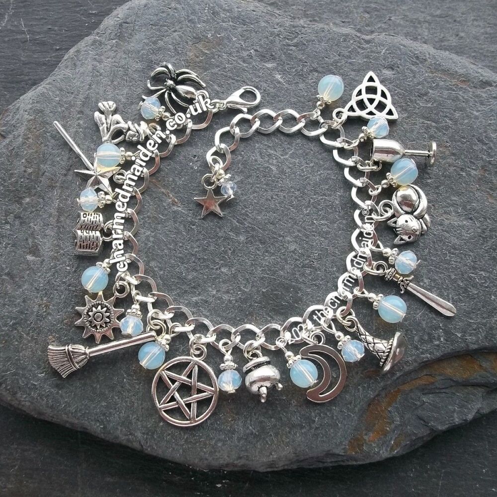 Opalite Pagan Witch Charm Bracelet