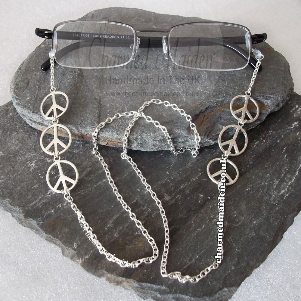Peace Sign Silver Glasses Chain