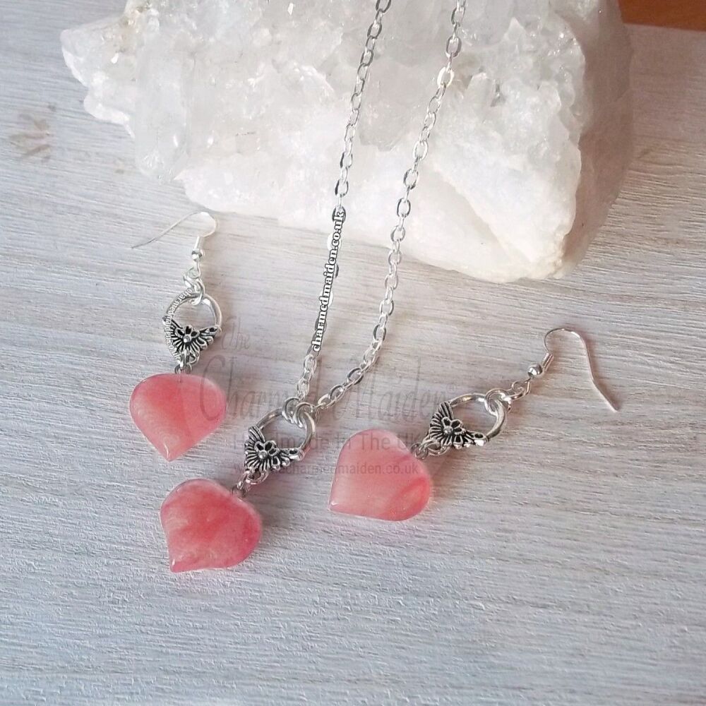 Cherry Quartz Heart Necklace or Set