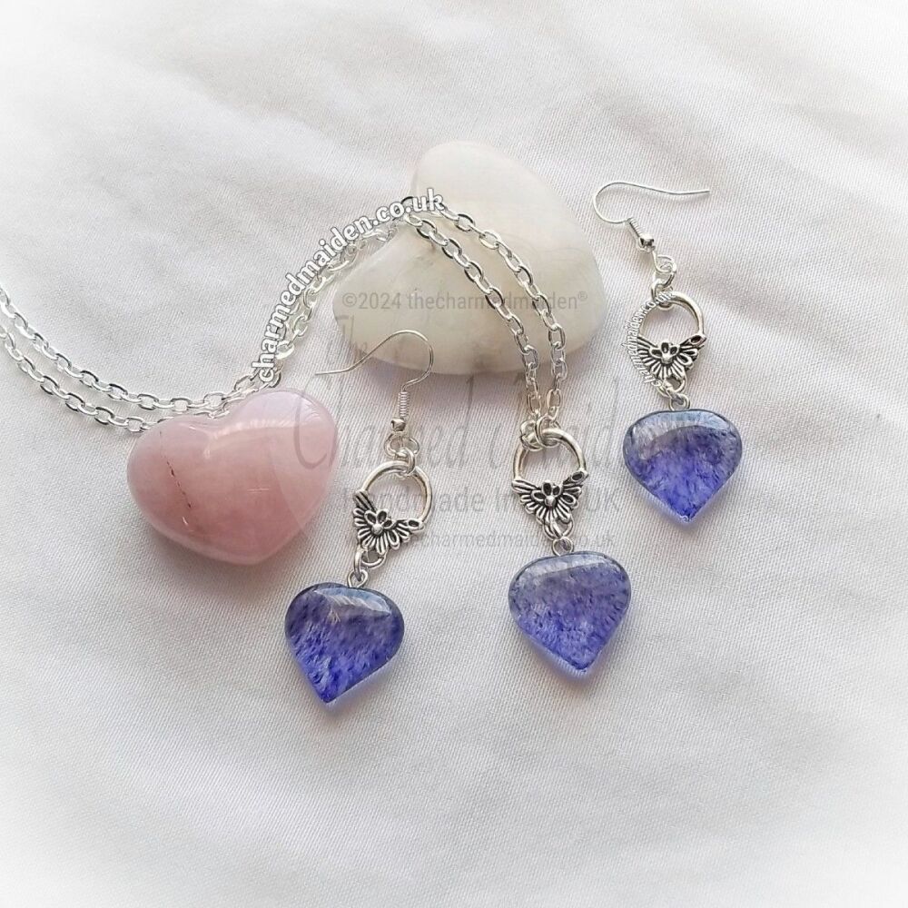 Blueberry Quartz Heart Necklace or Set