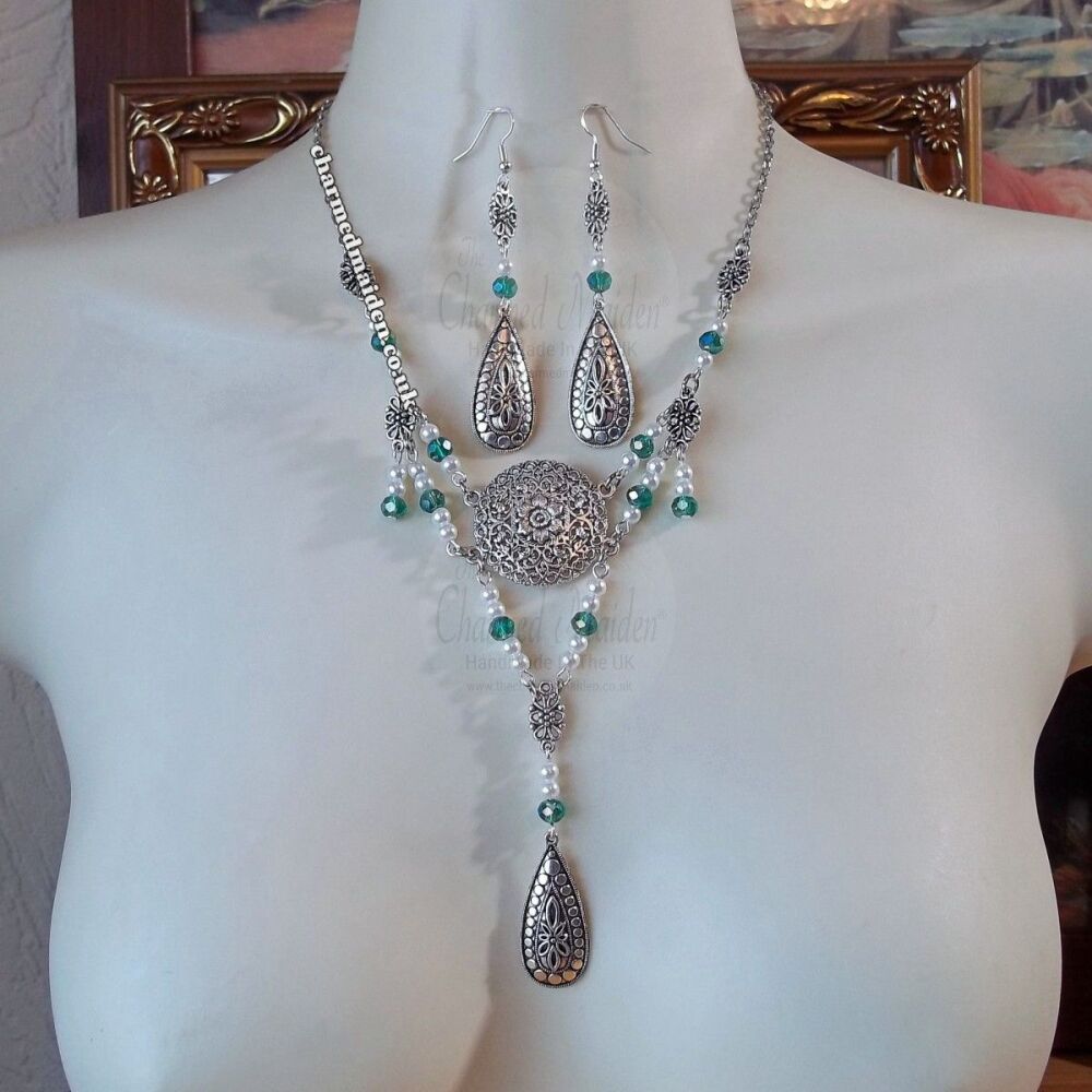 Pearl Tudor Medieval Wedding Necklace or Set, Various Colours